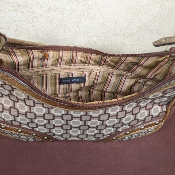 Nine West Small Brown & Tan Canvas, Suede & Snake Skin Bag - Picture 8 of 12